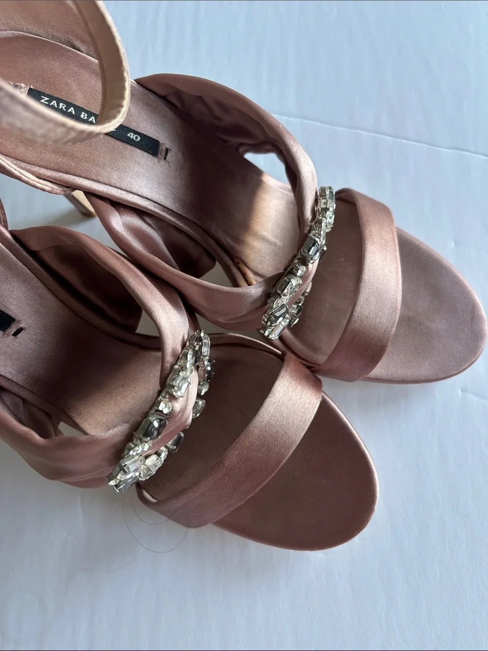 Satin Embellished Ankle-Strap Heels in Dusty Rose - Picture 5 of 9